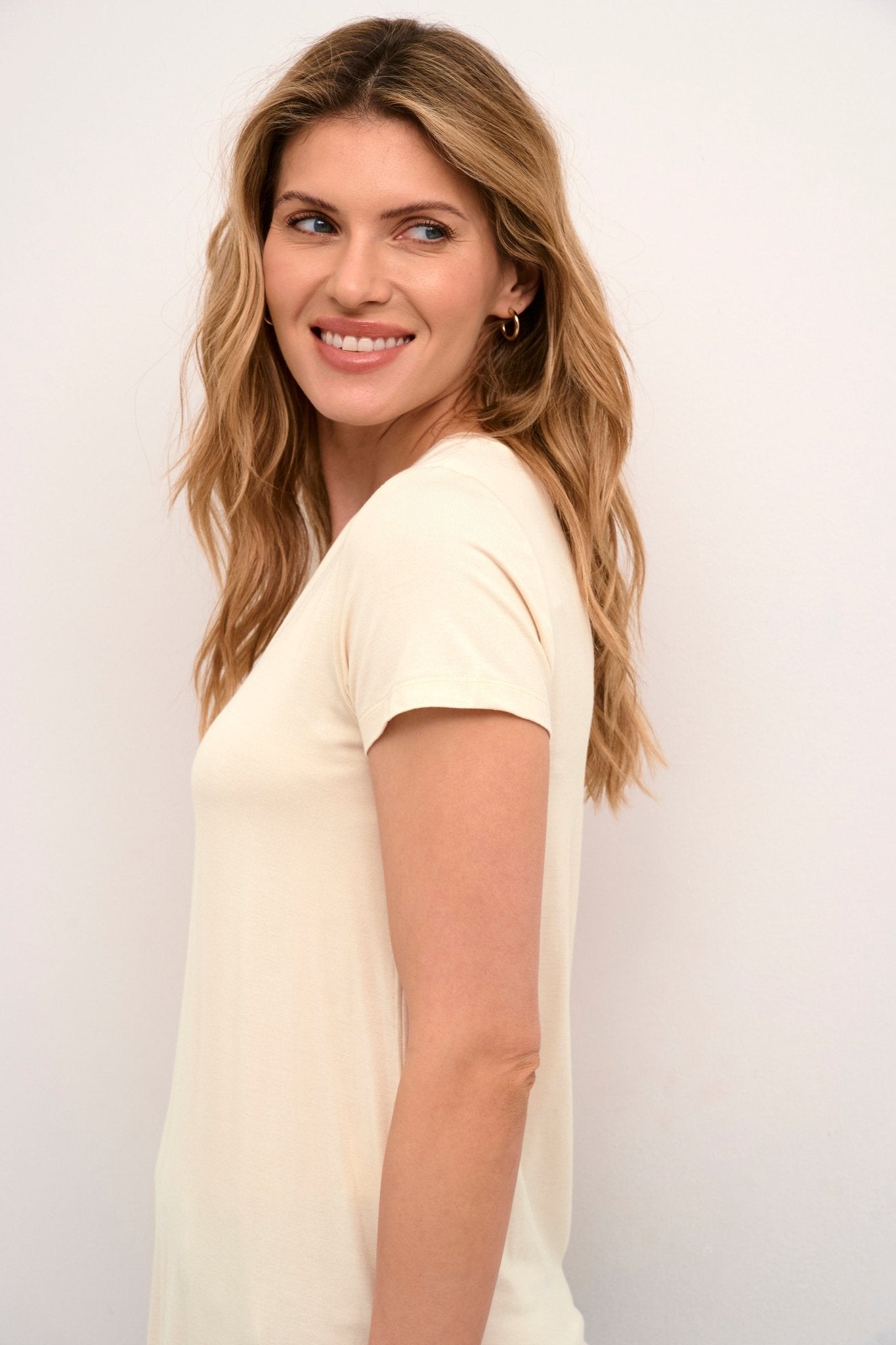 Poppy V - neck T-shirt - White Cap - Blue Sky Fashions & Lingerie