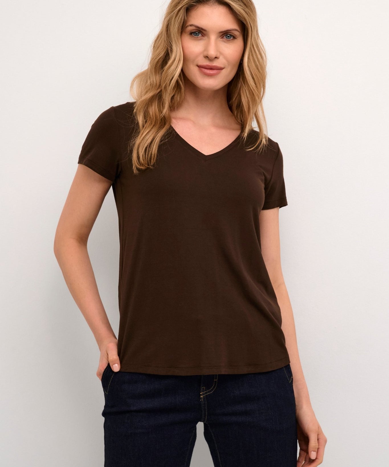 Poppy v - neck tee by Culture - demitasse - Blue Sky Fashions & Lingerie