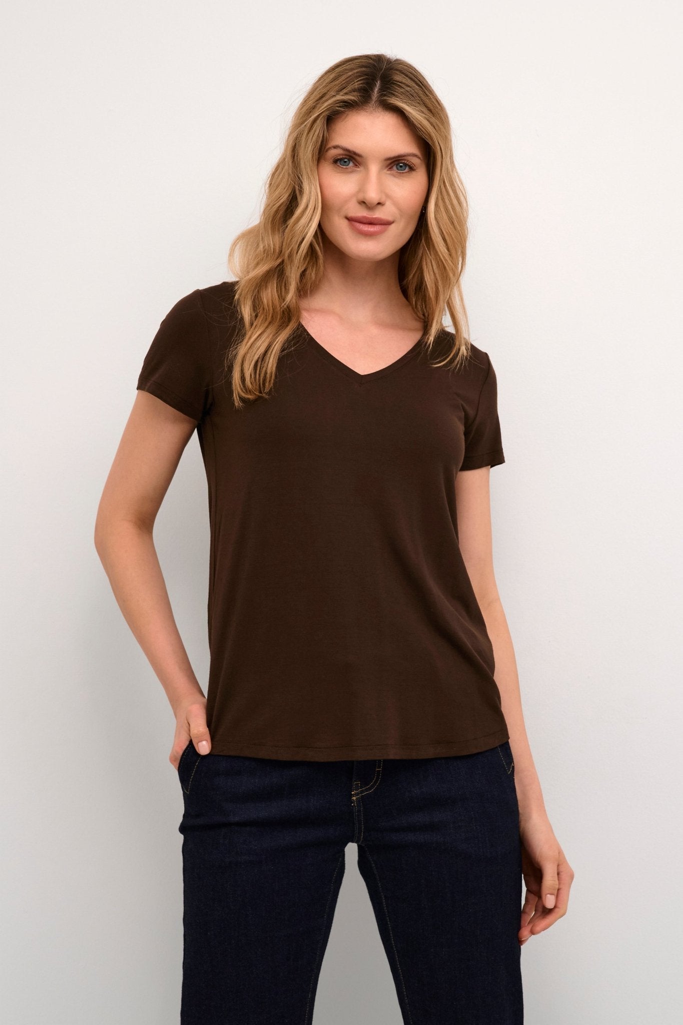 Poppy v - neck tee by Culture - demitasse - Blue Sky Fashions & Lingerie