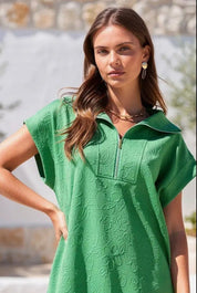 Portside Half-Zip Jacquard Dress w/ Pockets - Kelly Green - Blue Sky Fashions & Lingerie