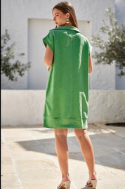 Portside Half-Zip Jacquard Dress w/ Pockets - Kelly Green - Blue Sky Fashions & Lingerie