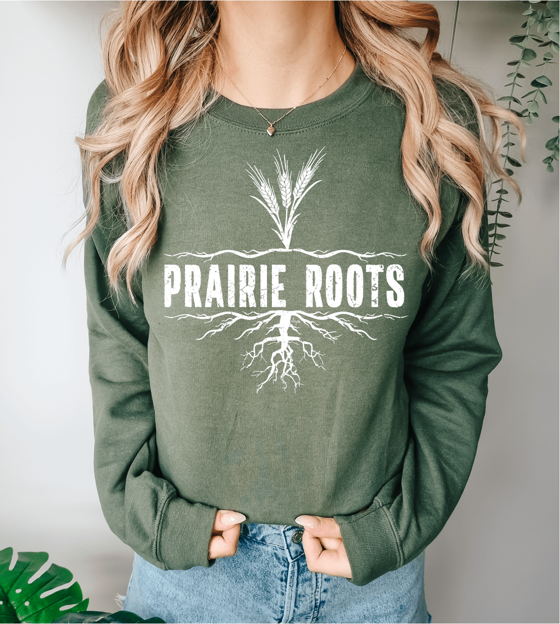 Prairie Roots Unisex Crewneck | Prairie Apparel | Military Green - Blue Sky Fashions & Lingerie