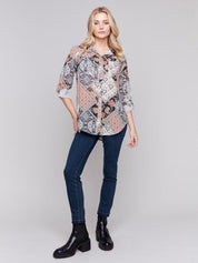 Printed Button - Front Blouse by Charlie B - Blue Sky Fashions & Lingerie