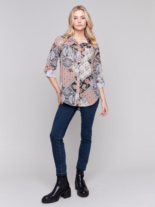 Printed Button - Front Blouse by Charlie B - Blue Sky Fashions & Lingerie