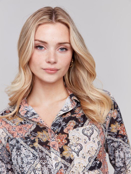 Printed Button - Front Blouse by Charlie B - Blue Sky Fashions & Lingerie