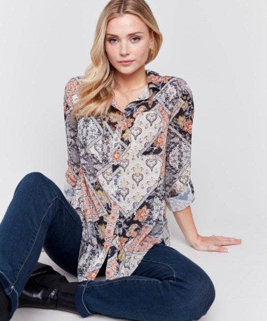 Printed Button - Front Blouse by Charlie B - Blue Sky Fashions & Lingerie