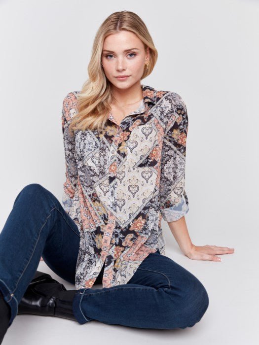 Printed Button - Front Blouse by Charlie B - Blue Sky Fashions & Lingerie