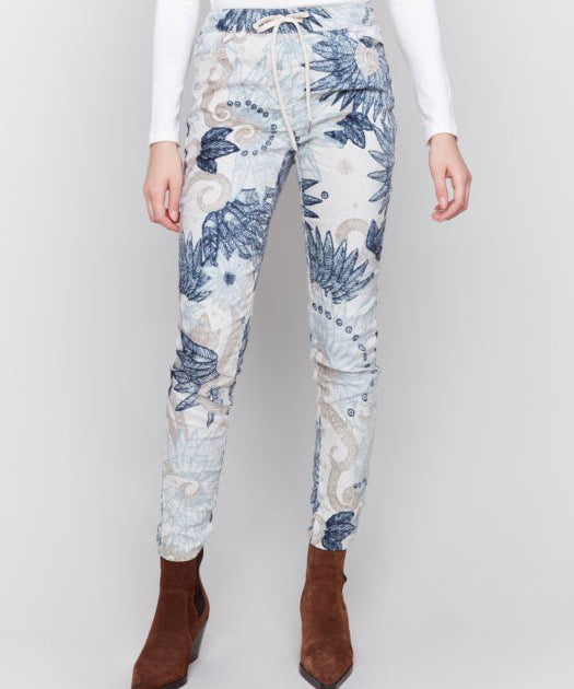 Printed Suede Crinkle Jogger Charlie B - Feather - Blue Sky Fashions & Lingerie