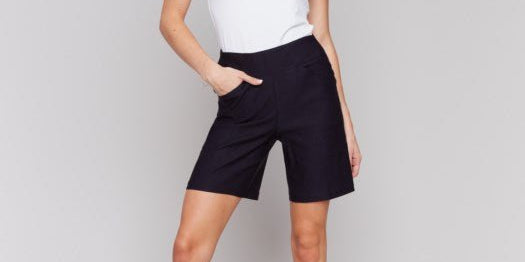 Pull - On Shorts with Slash Pockets by Charlie B - navy - Blue Sky Fashions &amp; Lingerie