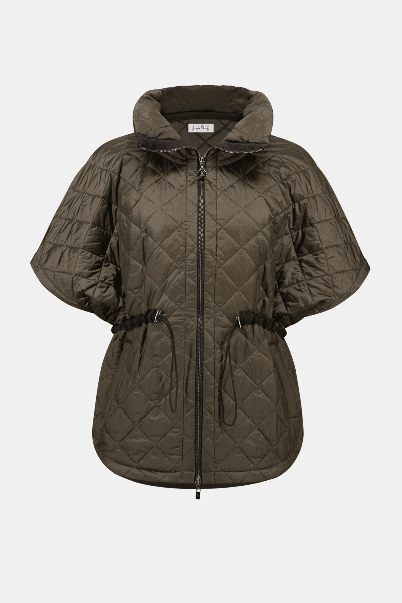 Quilted Nylon Shawl-Neck Boxy Vest 263643 by Joseph Ribkoff - avocado - Blue Sky Fashions & Lingerie