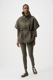 Quilted Nylon Shawl-Neck Boxy Vest 263643 by Joseph Ribkoff - avocado - Blue Sky Fashions & Lingerie
