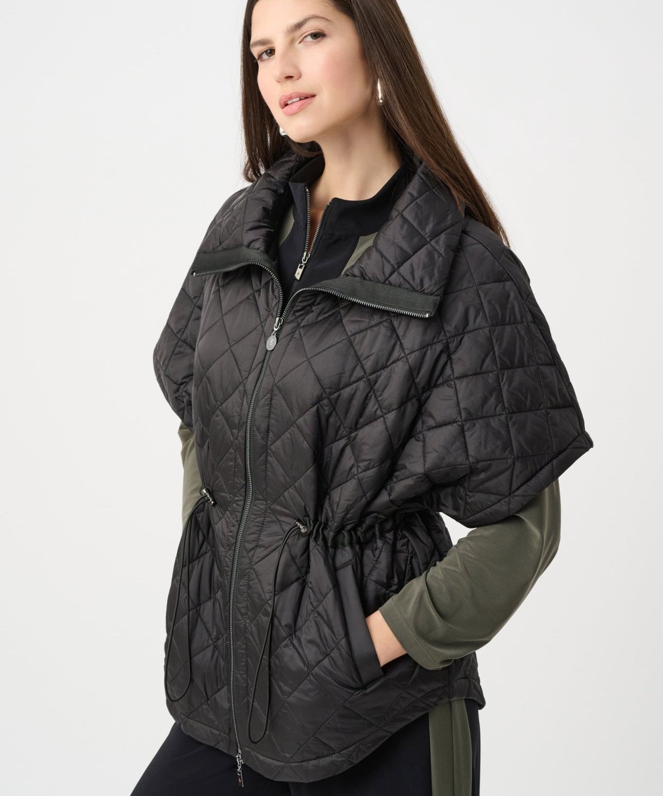 Quilted Nylon Shawl-Neck Boxy Vest 263643 by Joseph Ribkoff - black - Blue Sky Fashions & Lingerie