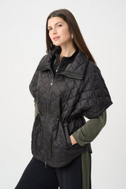Quilted Nylon Shawl-Neck Boxy Vest 263643 by Joseph Ribkoff - black - Blue Sky Fashions & Lingerie