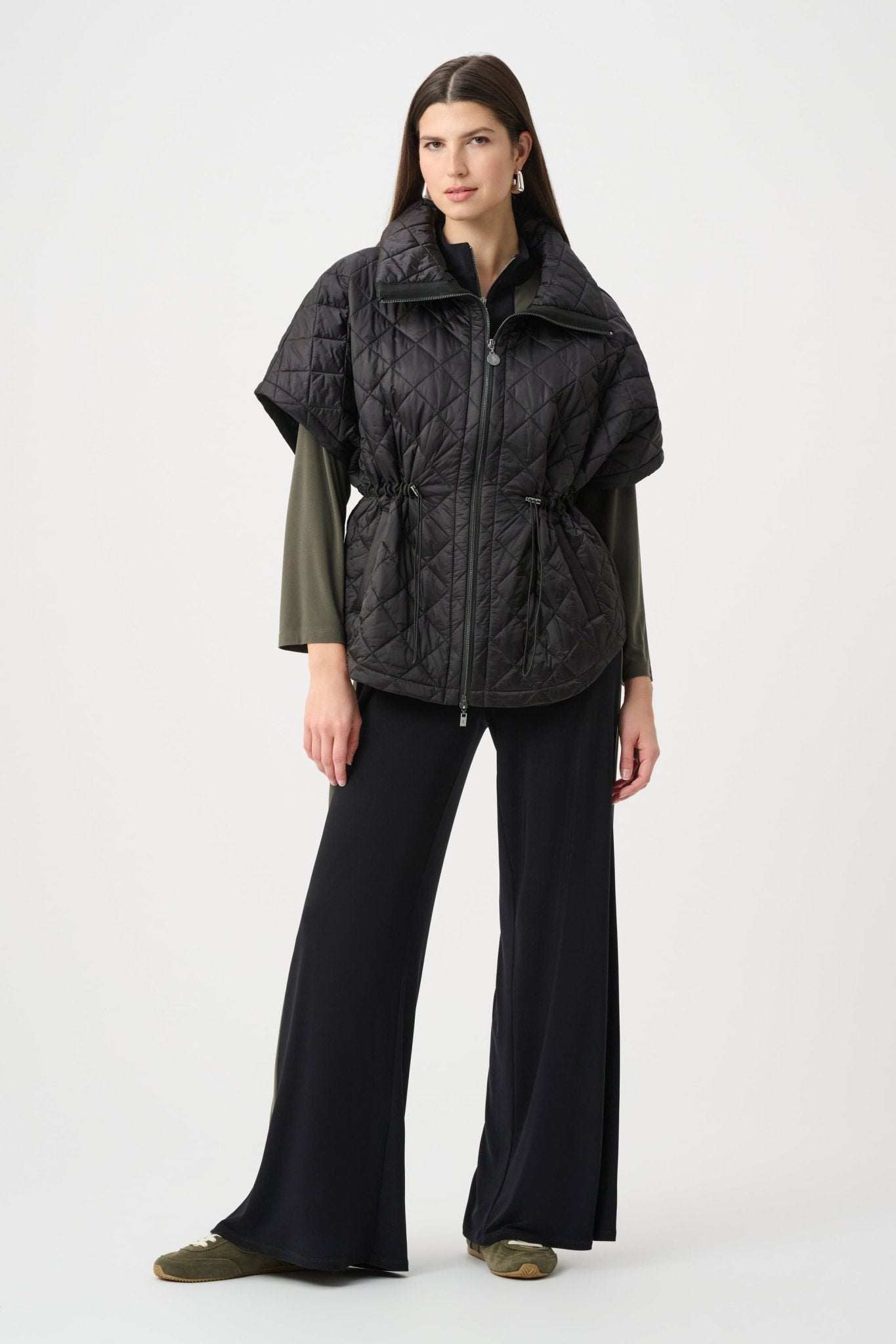 Quilted Nylon Shawl-Neck Boxy Vest 263643 by Joseph Ribkoff - black - Blue Sky Fashions & Lingerie