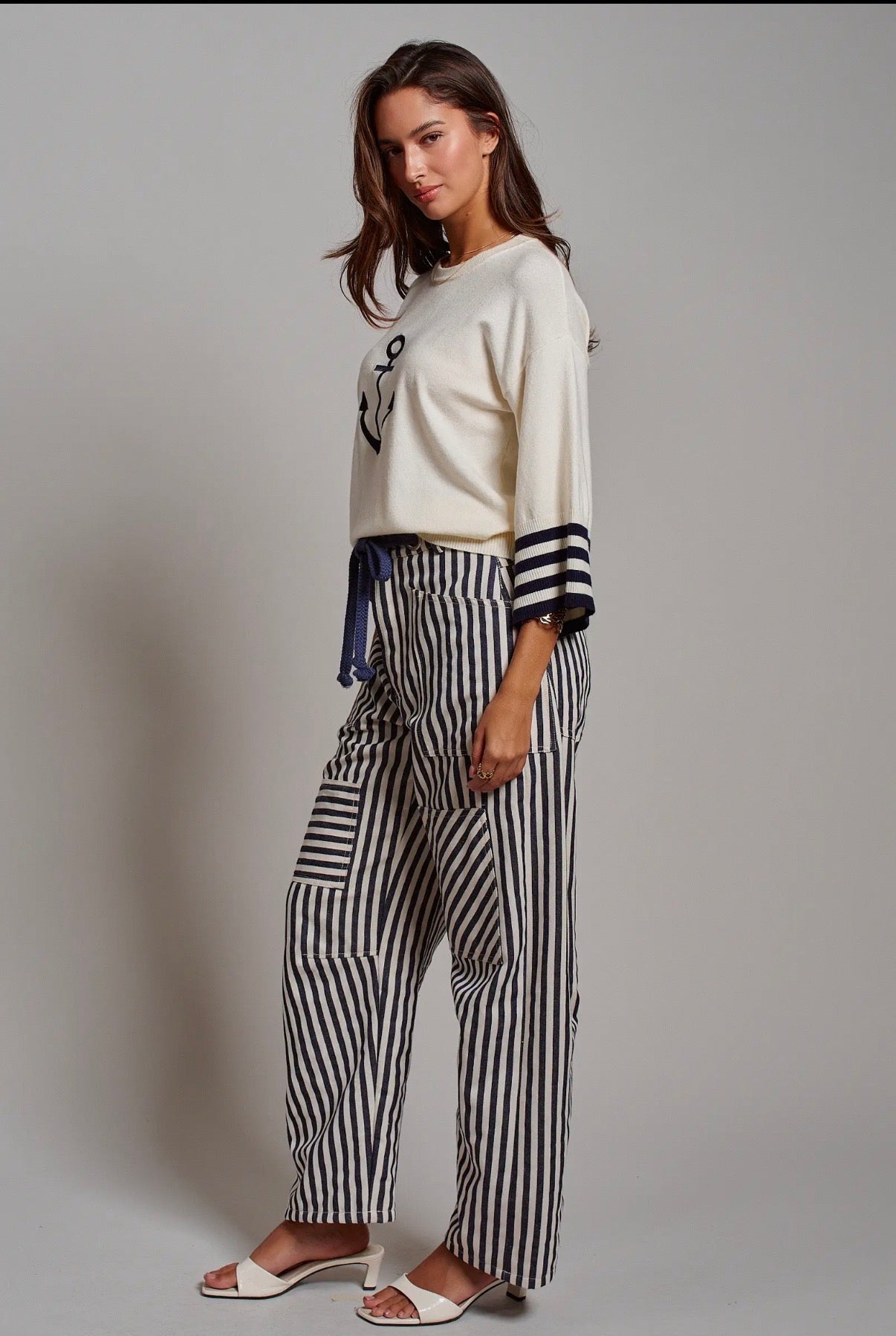 Railroad Striped Patch Pocket Spring Utility Pants - Blue Sky Fashions & Lingerie