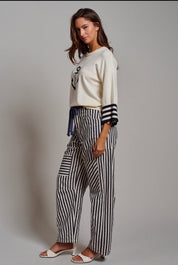 Railroad Striped Patch Pocket Spring Utility Pants - Blue Sky Fashions & Lingerie