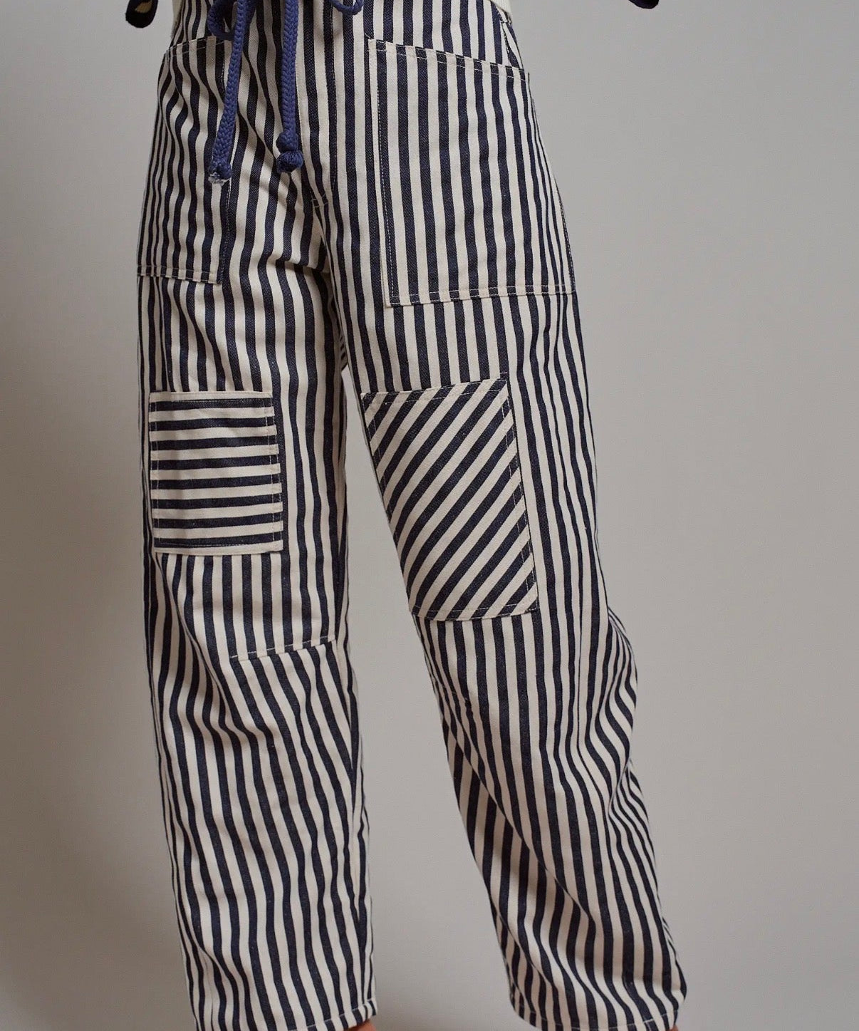 Railroad Striped Patch Pocket Spring Utility Pants - Blue Sky Fashions & Lingerie