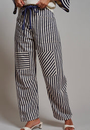 Railroad Striped Patch Pocket Spring Utility Pants - Blue Sky Fashions & Lingerie
