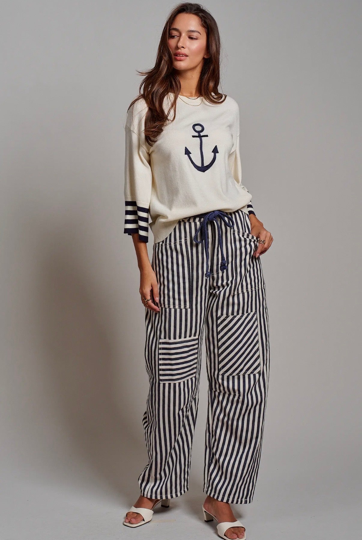 Railroad Striped Patch Pocket Spring Utility Pants - Blue Sky Fashions & Lingerie