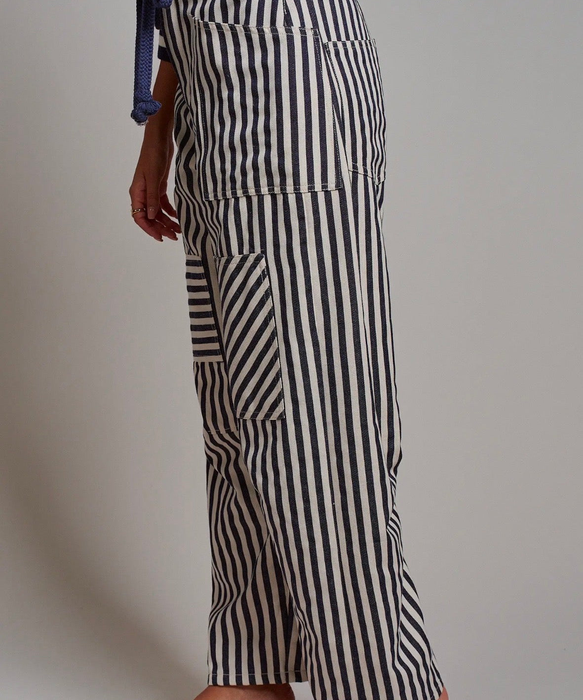 Railroad Striped Patch Pocket Spring Utility Pants - Blue Sky Fashions & Lingerie