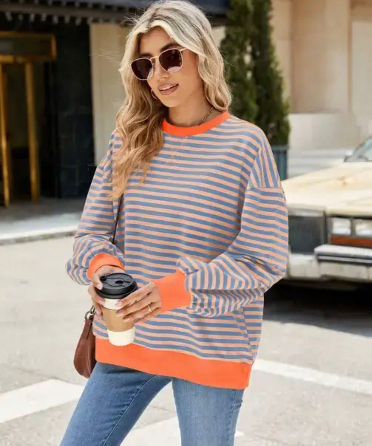 Relaxed Striped Crew Neck Sweatshirt - Blue Sky Fashions & Lingerie