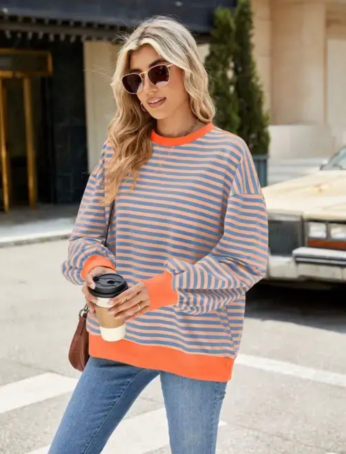 Relaxed Striped Crew Neck Sweatshirt - Blue Sky Fashions & Lingerie