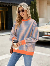 Relaxed Striped Crew Neck Sweatshirt - Blue Sky Fashions & Lingerie
