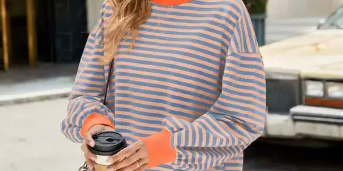 Relaxed Striped Crew Neck Sweatshirt - Blue Sky Fashions &amp; Lingerie