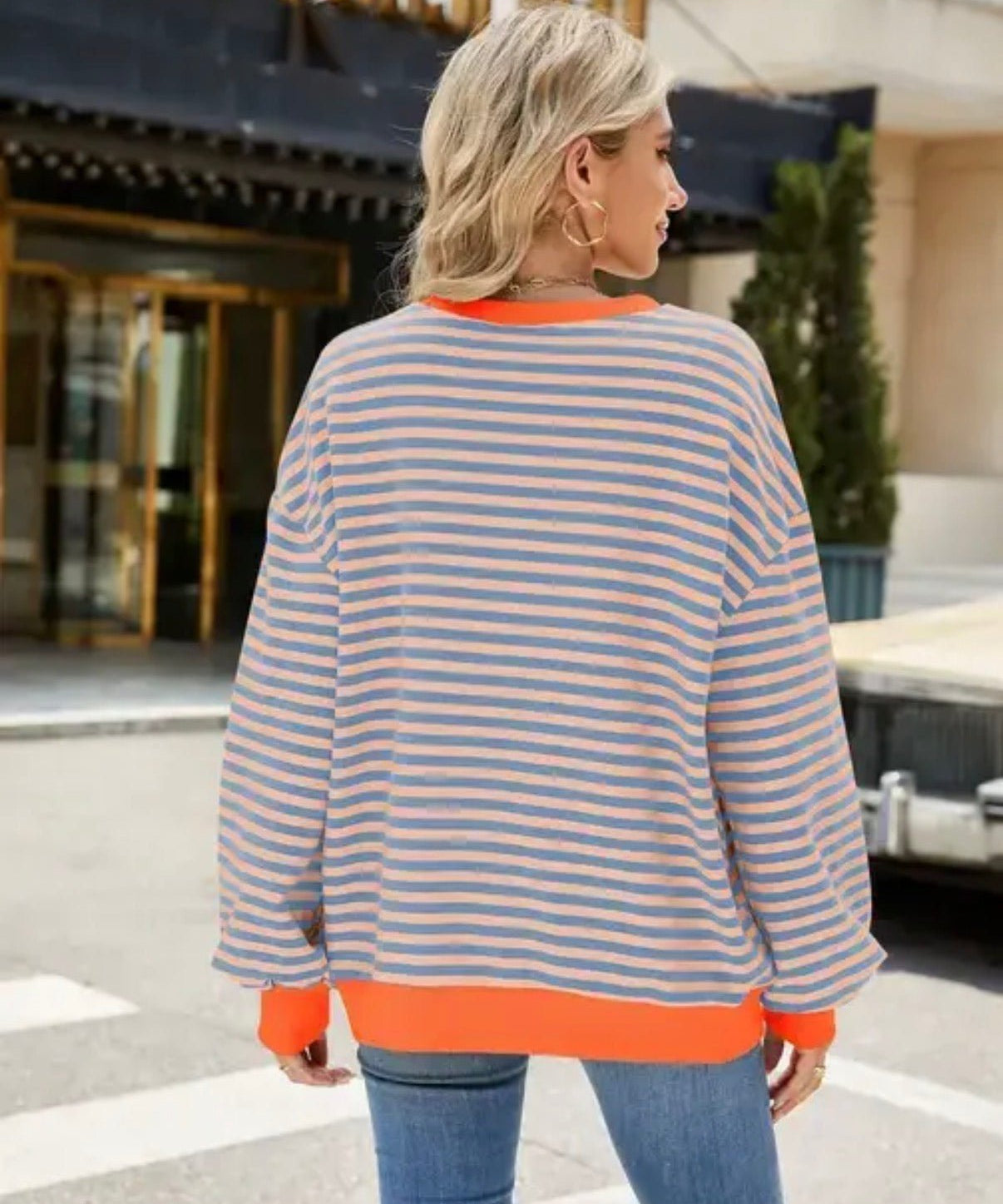 Relaxed Striped Crew Neck Sweatshirt - Blue Sky Fashions & Lingerie