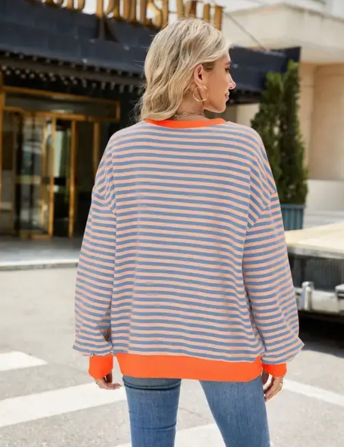 Relaxed Striped Crew Neck Sweatshirt - Blue Sky Fashions & Lingerie