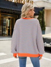 Relaxed Striped Crew Neck Sweatshirt - Blue Sky Fashions & Lingerie