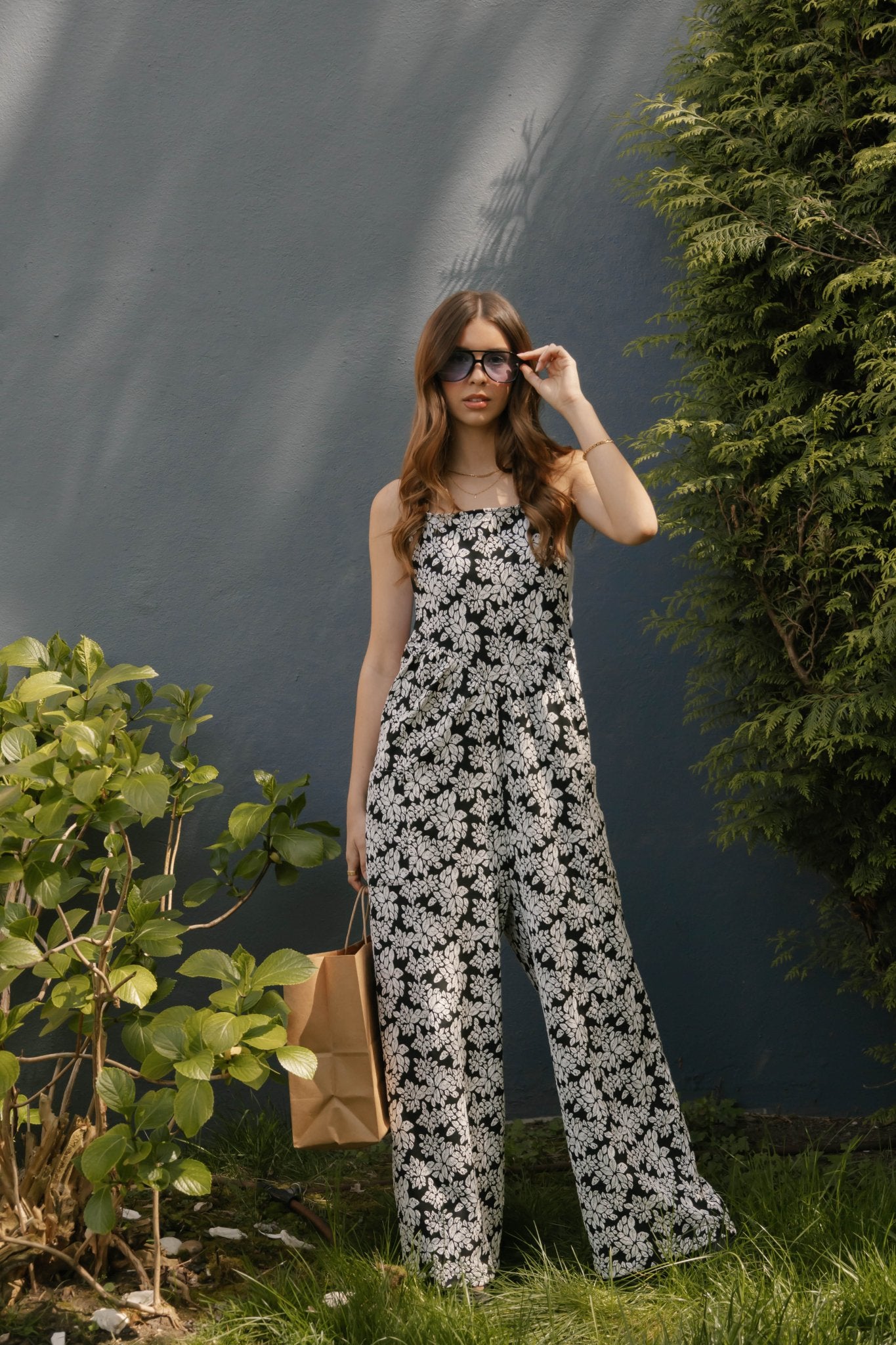 REMY ROMPERALLS IN SOFT BLACK/WHITE FLORAL - Blue Sky Fashions & Lingerie