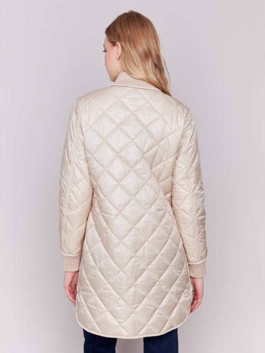 Reversible Long Iridescent Quilted Jacket With Rib by Charlie B - Blue Sky Fashions & Lingerie