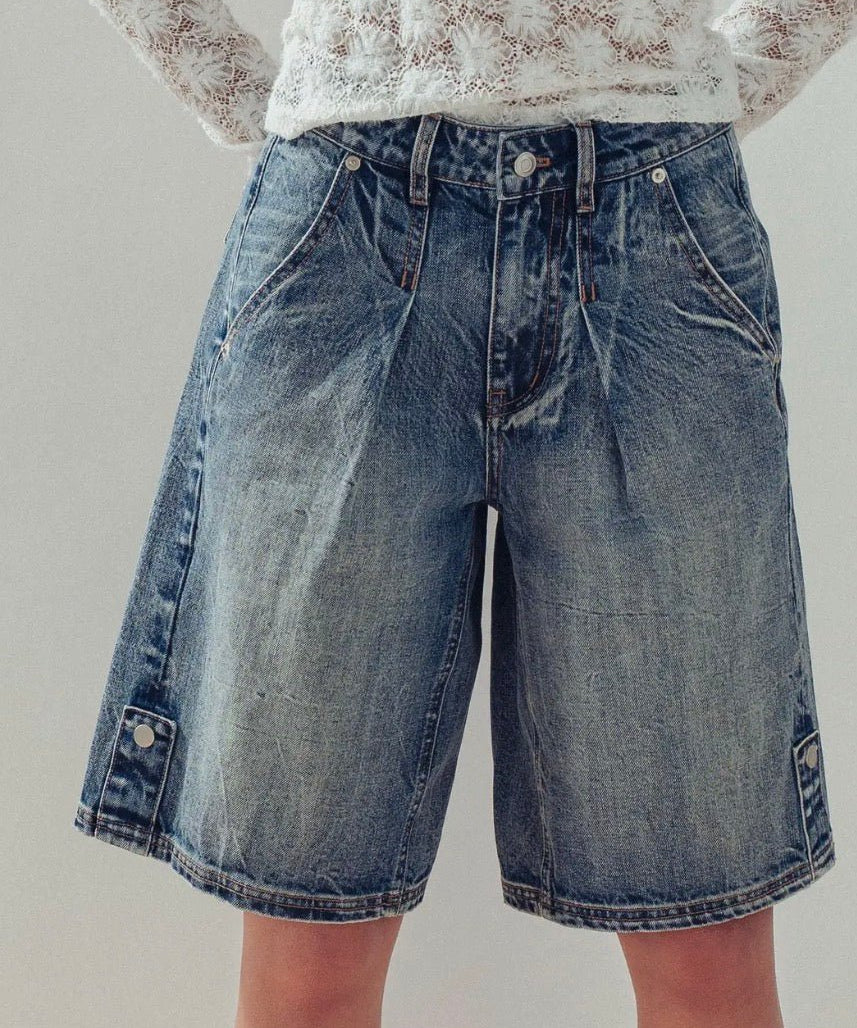Rhonda Wide-Leg Utility Denim Bermuda Shorts - Blue Sky Fashions & Lingerie