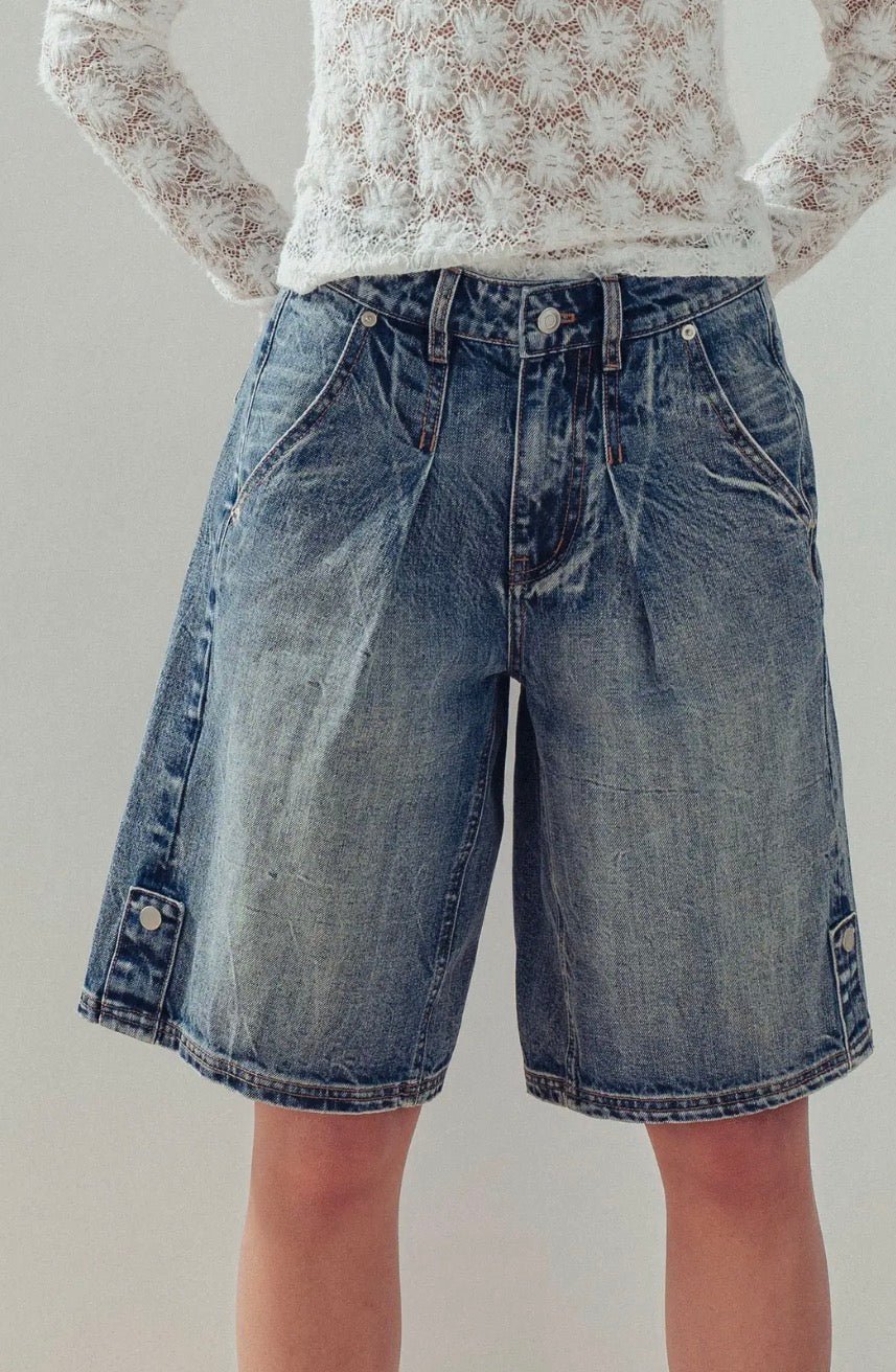 Rhonda Wide-Leg Utility Denim Bermuda Shorts - Blue Sky Fashions & Lingerie