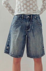 Rhonda Wide-Leg Utility Denim Bermuda Shorts - Blue Sky Fashions & Lingerie