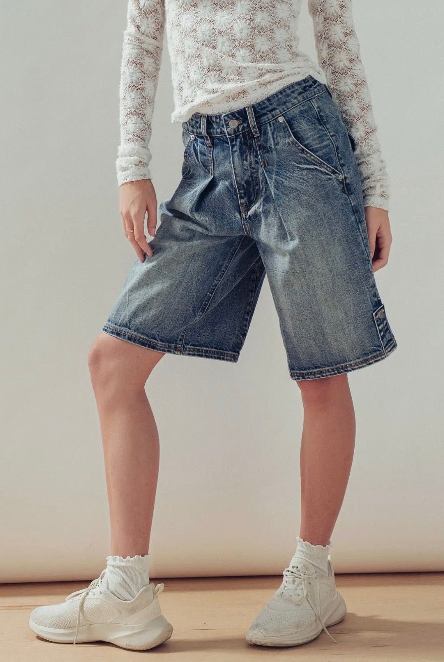 Rhonda Wide-Leg Utility Denim Bermuda Shorts - Blue Sky Fashions & Lingerie