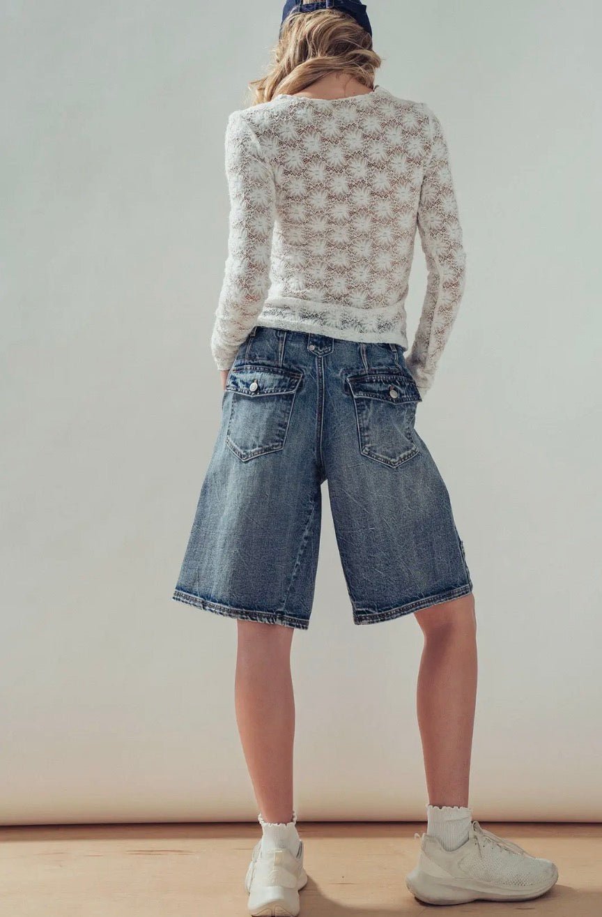 Rhonda Wide-Leg Utility Denim Bermuda Shorts - Blue Sky Fashions & Lingerie
