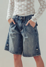 Rhonda Wide-Leg Utility Denim Bermuda Shorts - Blue Sky Fashions & Lingerie