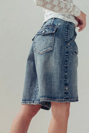 Rhonda Wide-Leg Utility Denim Bermuda Shorts - Blue Sky Fashions & Lingerie