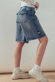 Rhonda Wide-Leg Utility Denim Bermuda Shorts - Blue Sky Fashions & Lingerie