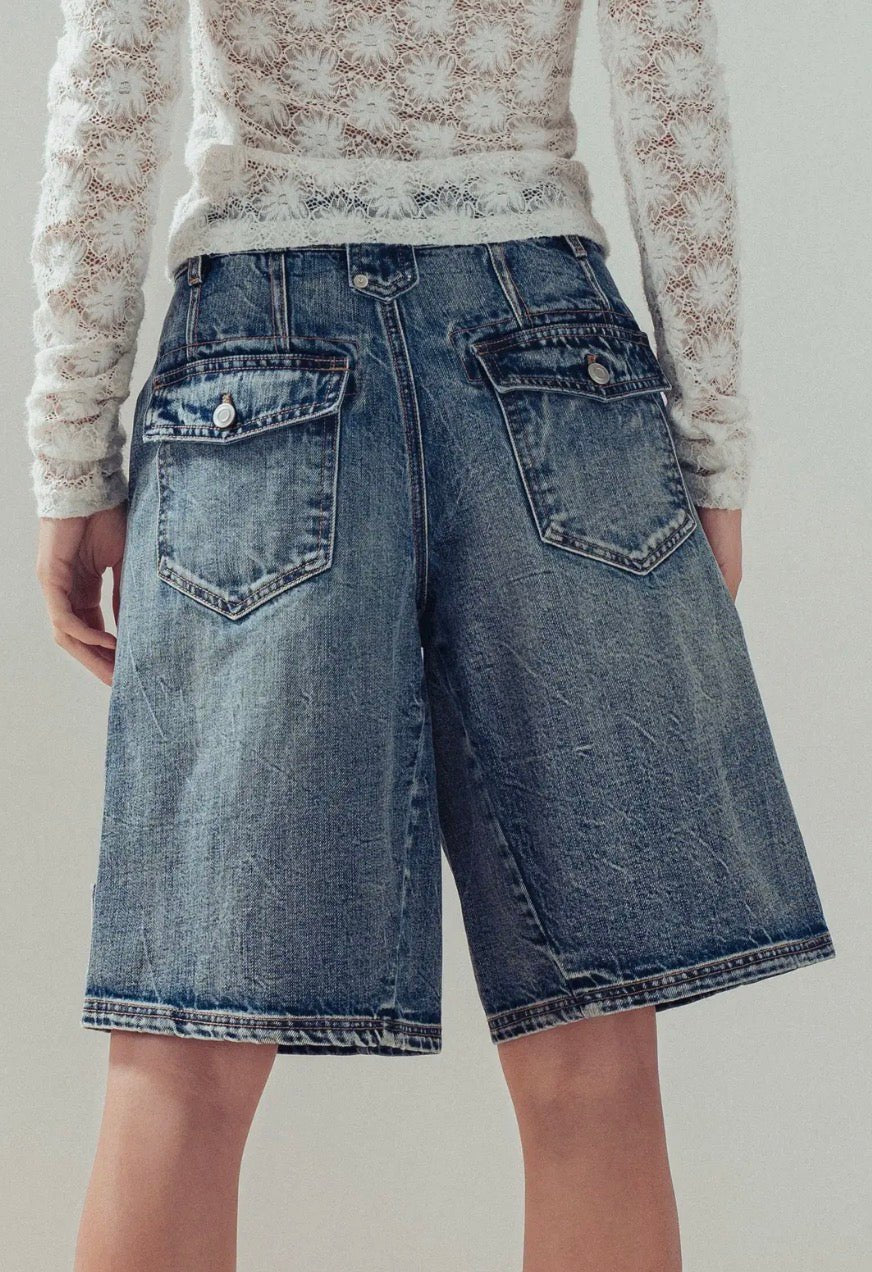 Rhonda Wide-Leg Utility Denim Bermuda Shorts - Blue Sky Fashions & Lingerie