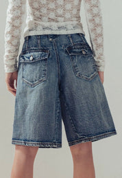 Rhonda Wide-Leg Utility Denim Bermuda Shorts - Blue Sky Fashions & Lingerie
