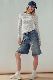 Rhonda Wide-Leg Utility Denim Bermuda Shorts - Blue Sky Fashions & Lingerie