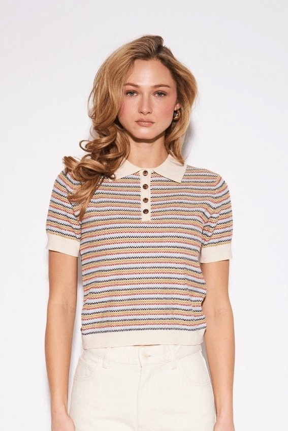 Roland Polo Sweater by John + Jenn - Radical Stripe - Blue Sky Fashions & Lingerie