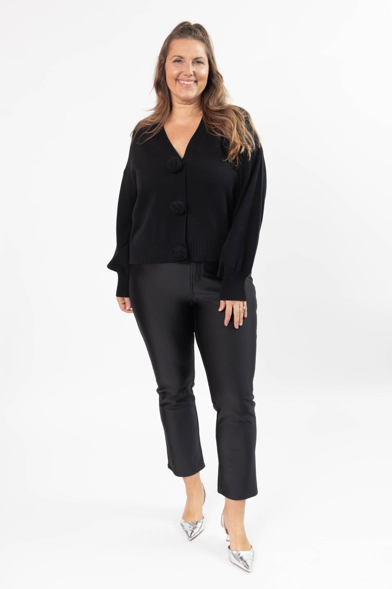 ROSETTE CARDIGAN IN MIDNIGHT BLACK - Blue Sky Fashions & Lingerie