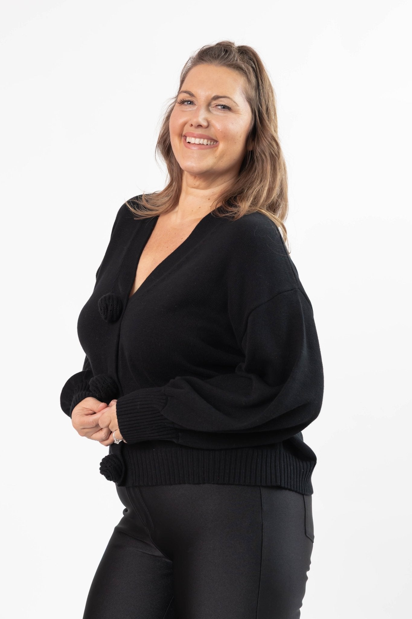 ROSETTE CARDIGAN IN MIDNIGHT BLACK - Blue Sky Fashions & Lingerie