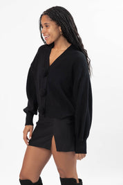 ROSETTE CARDIGAN IN MIDNIGHT BLACK - Blue Sky Fashions & Lingerie