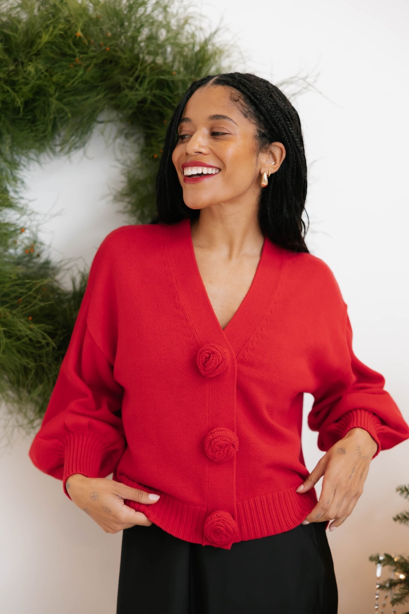 ROSETTE CARDIGAN IN MIDNIGHT RED - Blue Sky Fashions & Lingerie