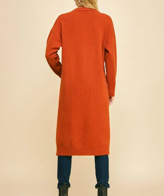 Round Neck Asymmetric Split Solid Knit Long Dress - Rust Orange - Blue Sky Fashions & Lingerie